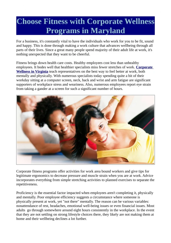 Choose Fitness with Corporate Wellness Programs in Maryland