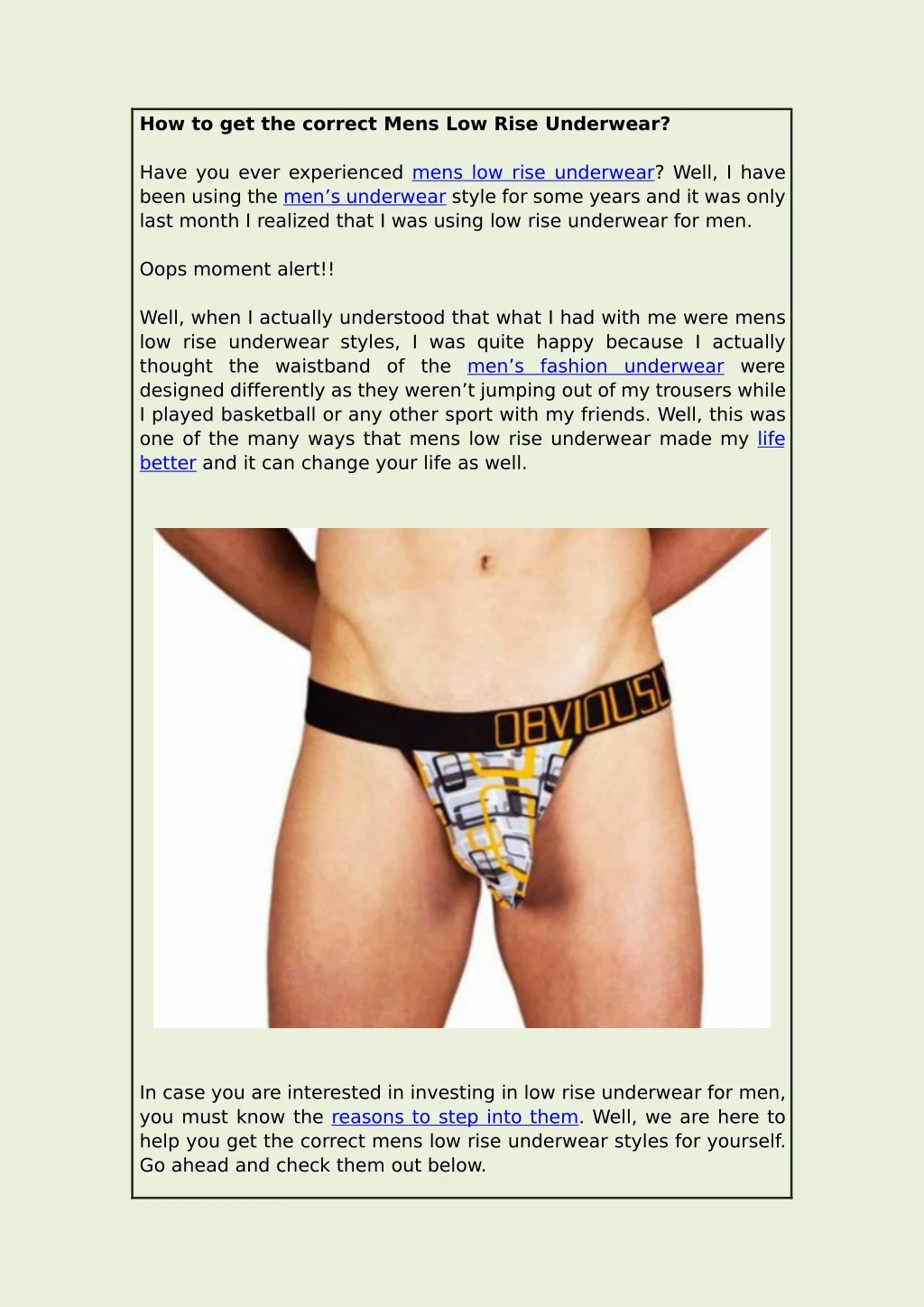 how to get the correct mens low rise underwear