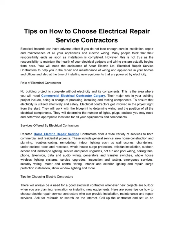 Tips on How to Choose Electrical Repair Service Contractors