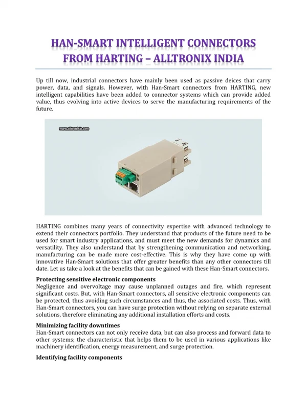Han-Smart Intelligent Connectors From HARTING - Alltronix India
