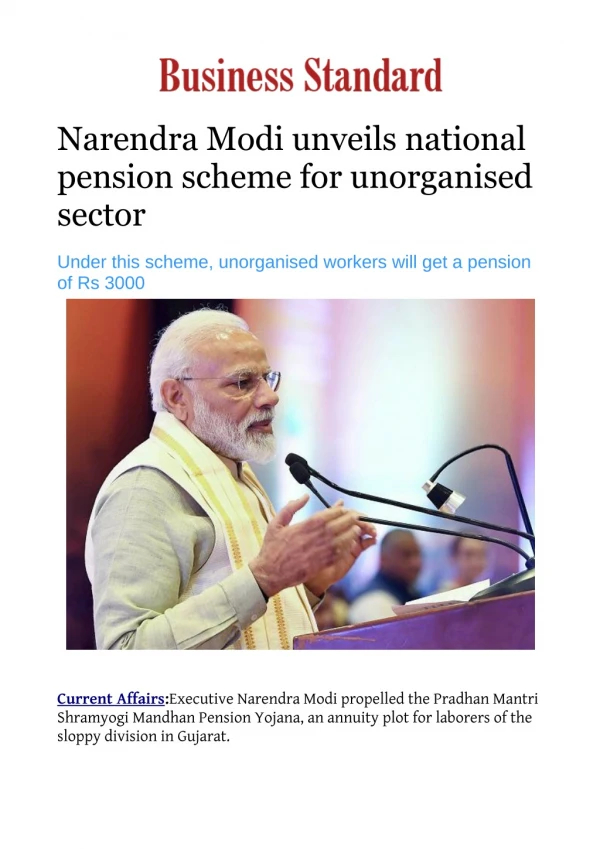 Narendra Modi unveils national pension scheme for unorganised sector