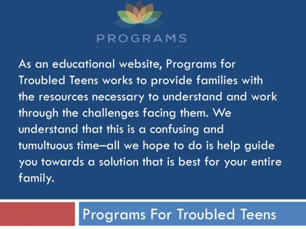 Programs For Troubled Teens - Residential Treatment Centers