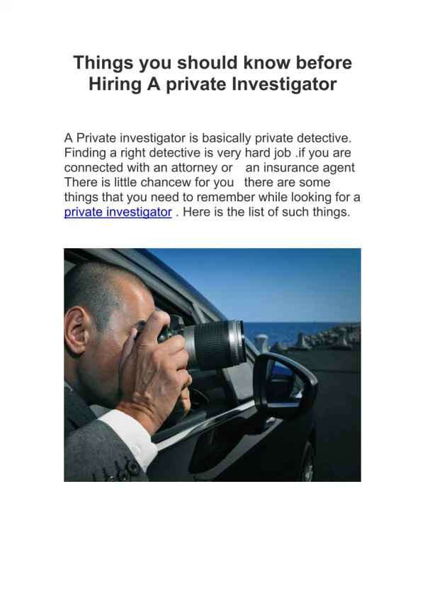 Things you should know before Hiring A private Investigator