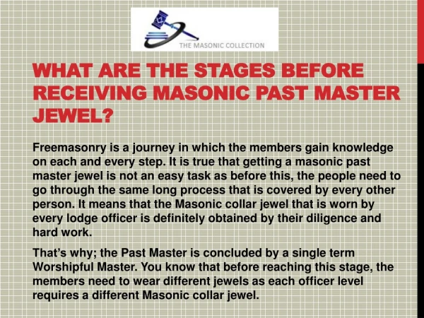 What Are The Stages Before Receiving Masonic Past Master Jewel?