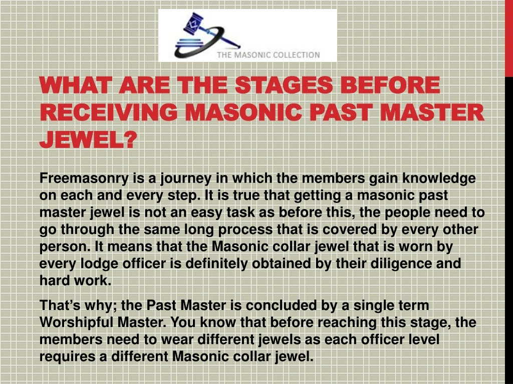 what are the stages before receiving masonic past master jewel