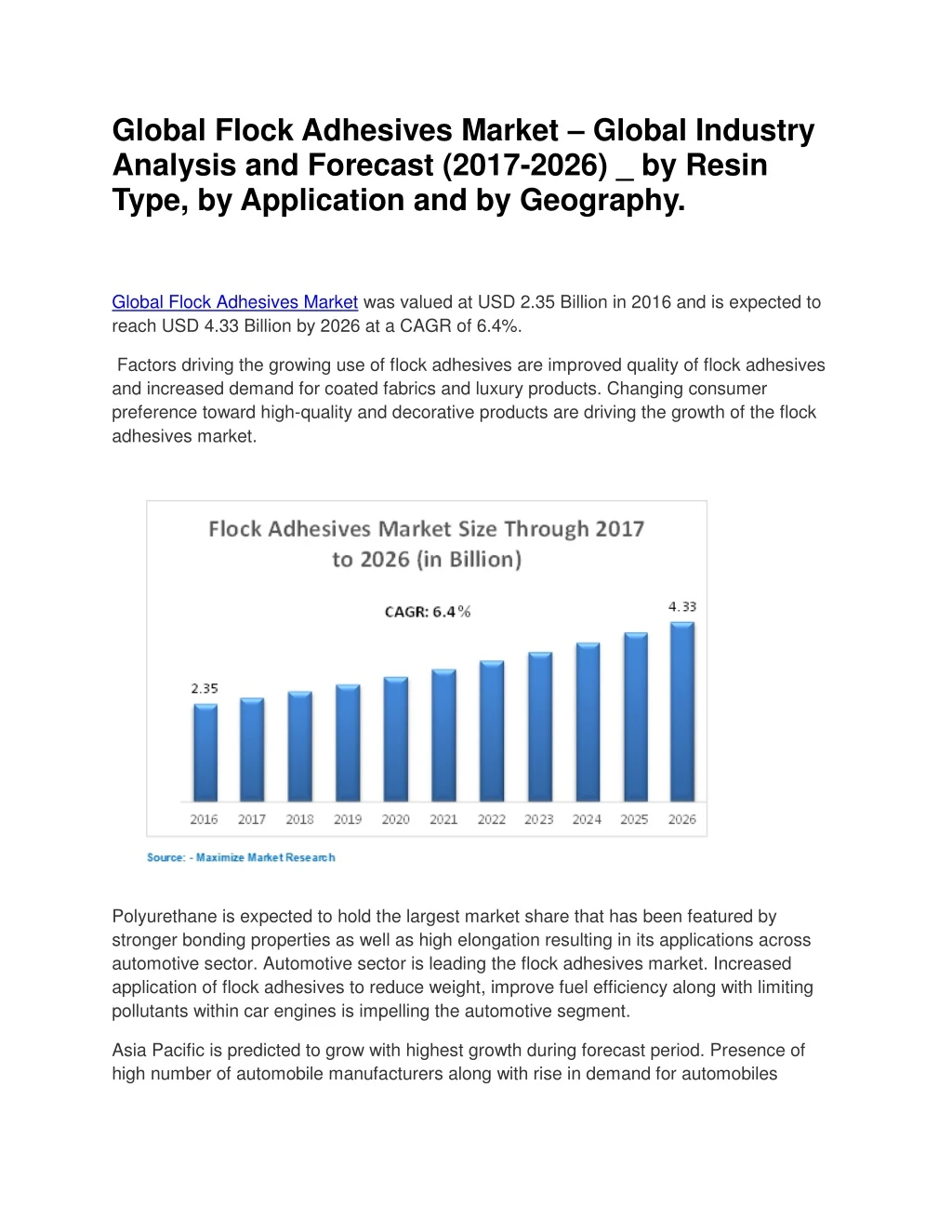 global flock adhesives market global industry