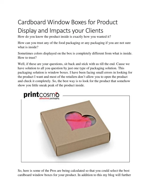 Cardboard Window Boxes for Product Display and Impacts your Clients