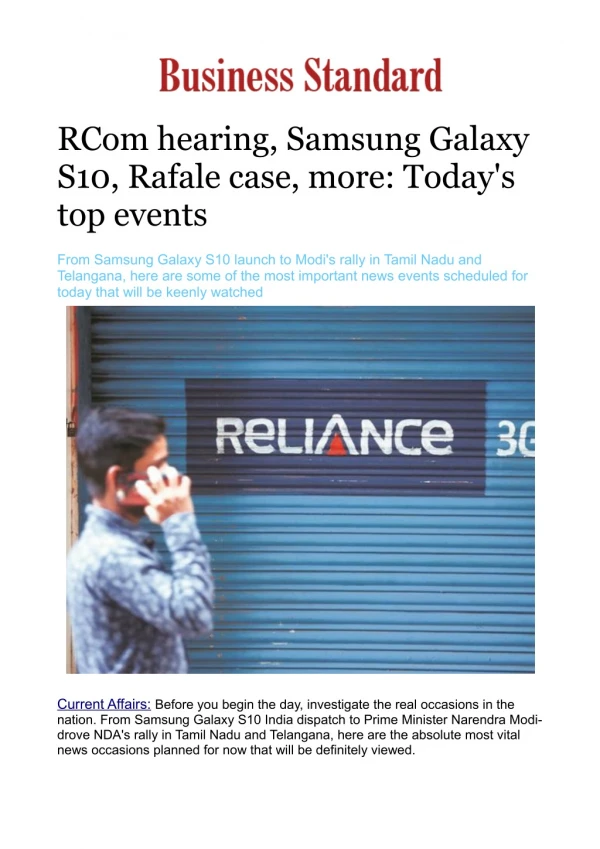 RCom hearing, Samsung Galaxy S10, Rafale case, more: Today's top events