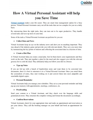 How A Virtual Personal Assistant will help you Save Time - slide 1