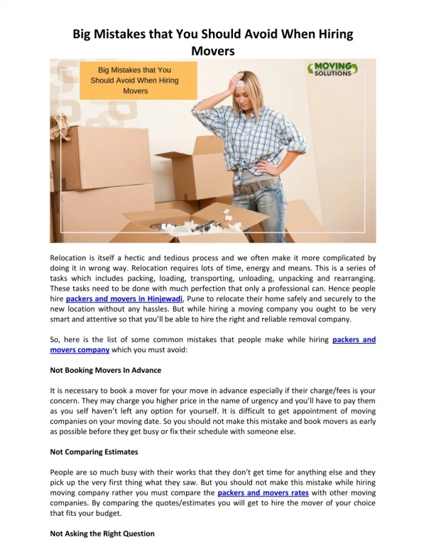 Big Mistakes that You Should Avoid When Hiring Movers