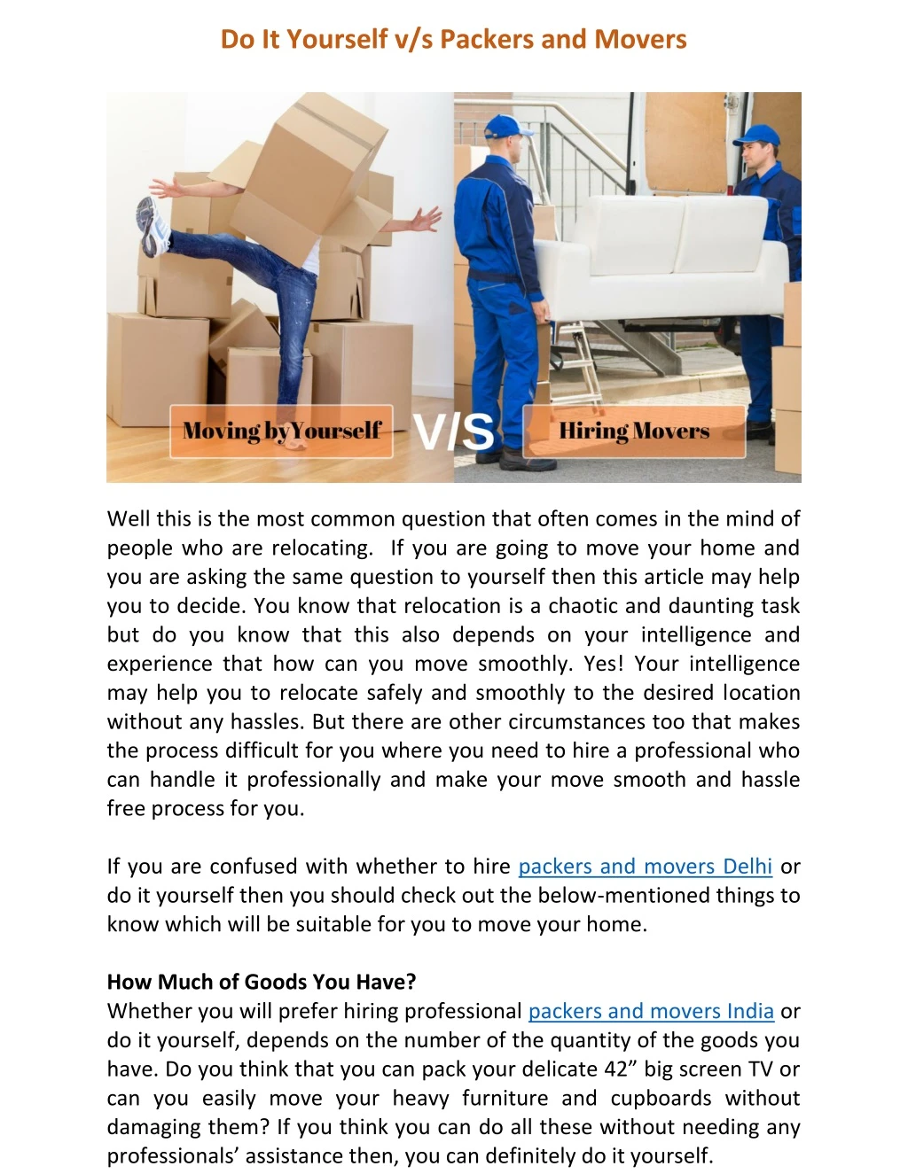 do it yourself v s packers and movers