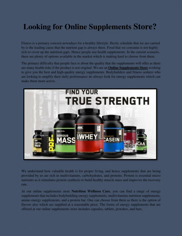 Looking For Online Supplements store