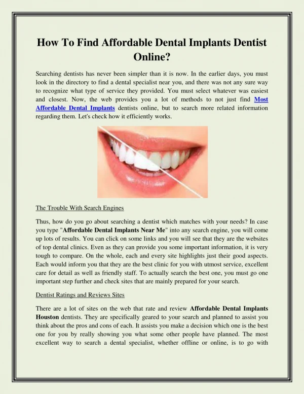 How To Find Affordable Dental Implants Dentist Online