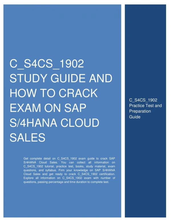C_S4CS_1902 Study Guide and How to Crack Exam on SAP S/4HANA Cloud Sales