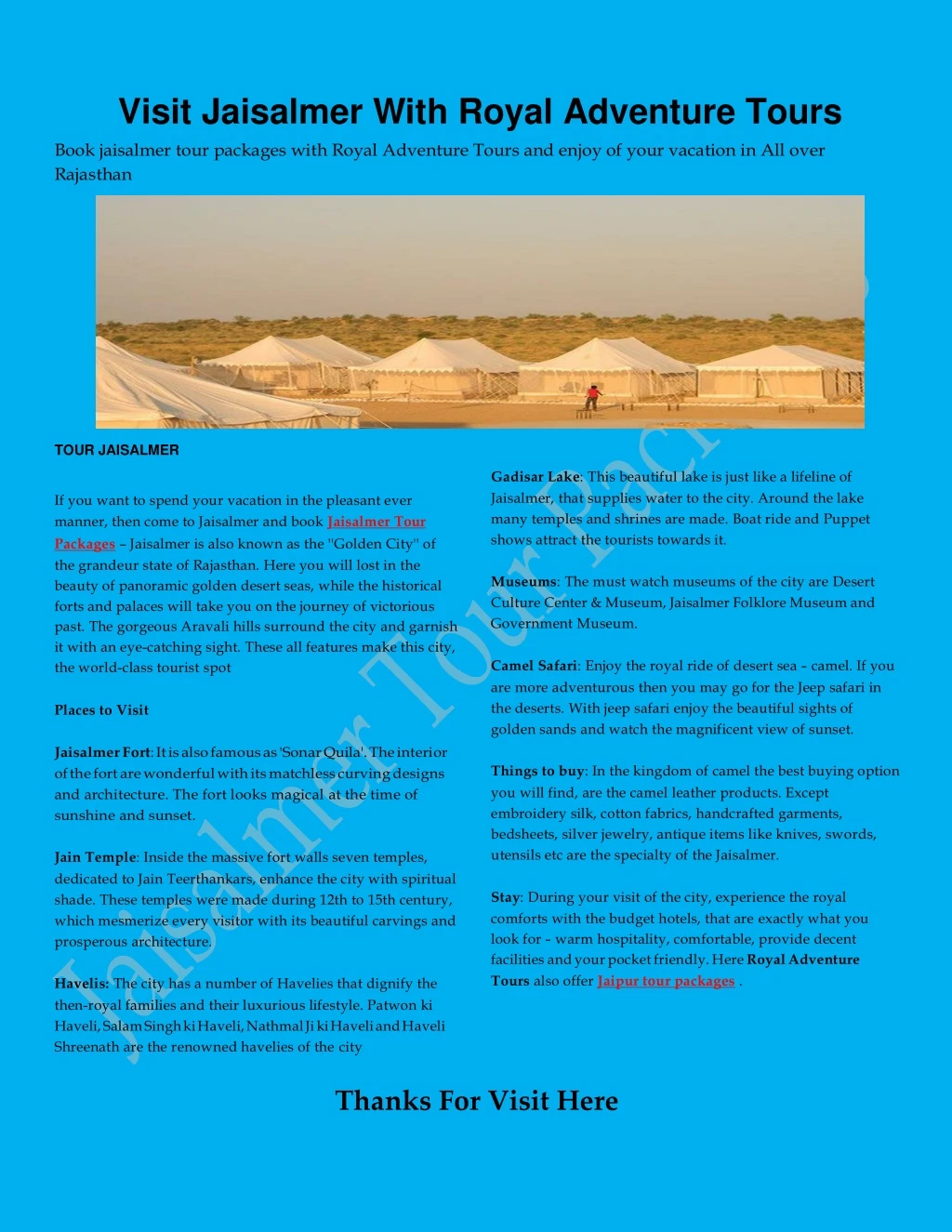 visit jaisalmer with royal adventure tours book