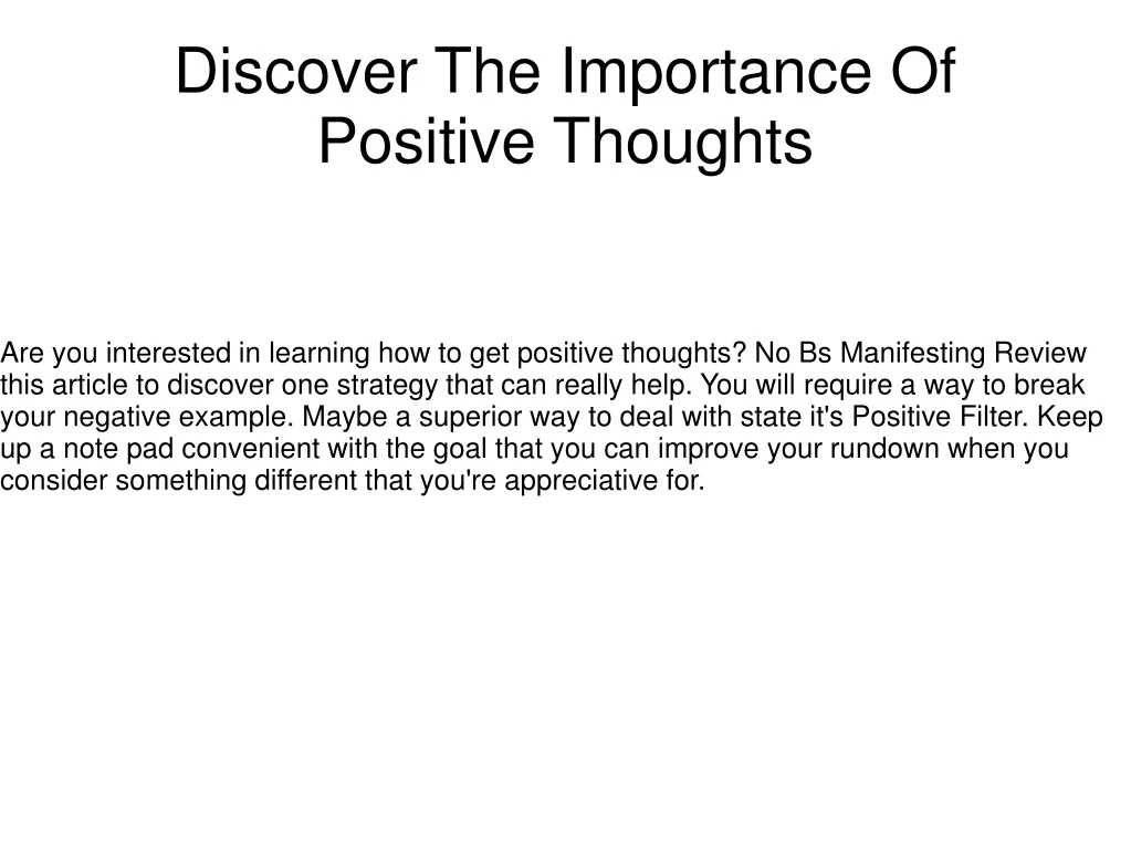 discover the importance of positive thoughts