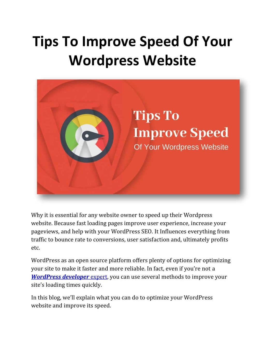 tips to improve speed of your wordpress website