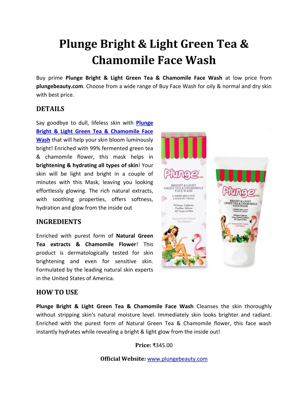 plunge bright light green tea chamomile face wash