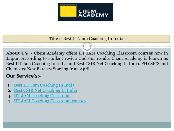 IIT JAM Coaching Classroom courses