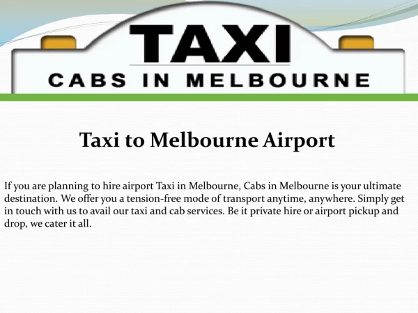 Taxi to Melbourne Airport