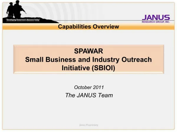SPAWAR Small Business and Industry Outreach Initiative SBIOI