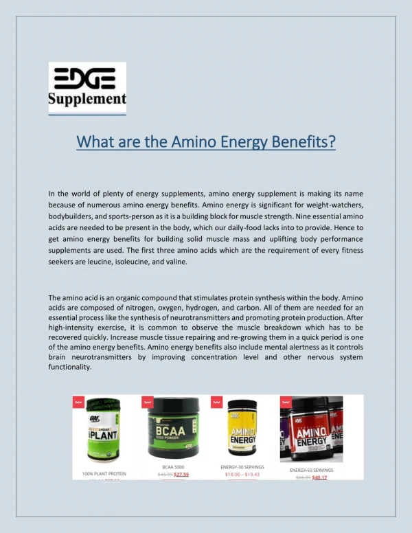 Amino Energy Benefits