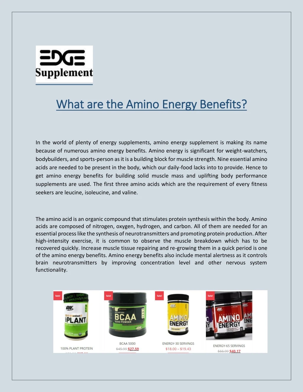 what are the what are the amino energy amino