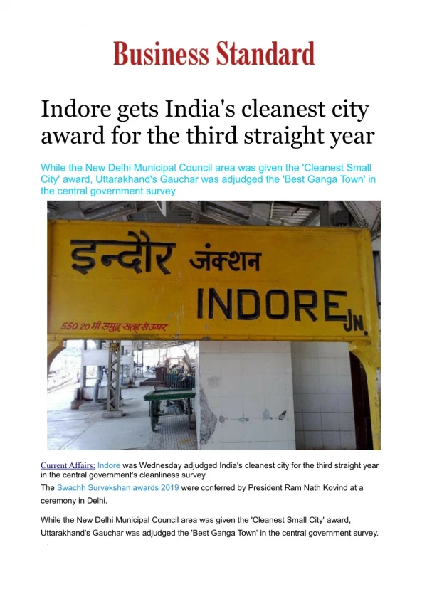 Indore gets India's cleanest city award for the third straight year