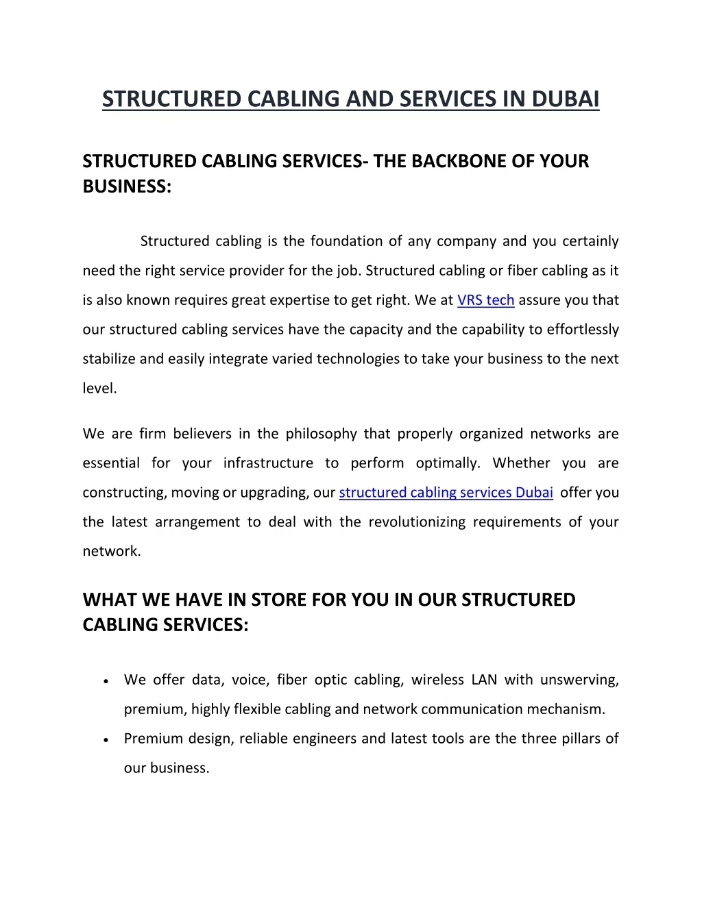 structured cabling and services in dubai