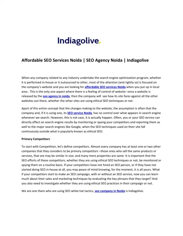 Affordable seo services Noida | seo agency Noida | Indiagolive