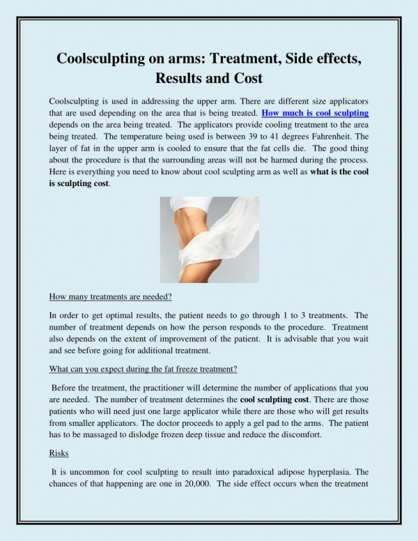 Coolsculpting on arms Treatment, Side effects, Results and Cost