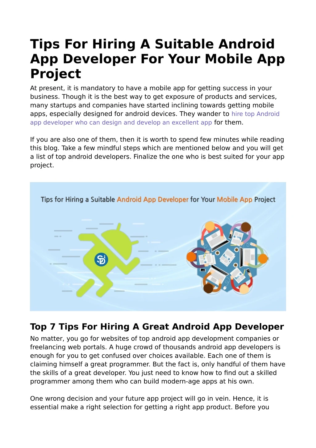 tips for hiring a suitable android app developer