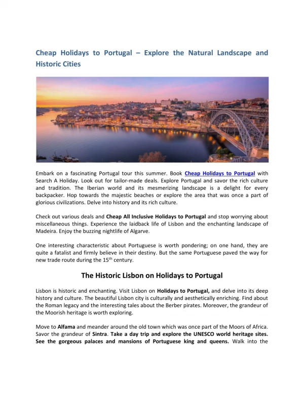 Cheap Holidays to Portugal | Portugal Holidays | Compare Holidays