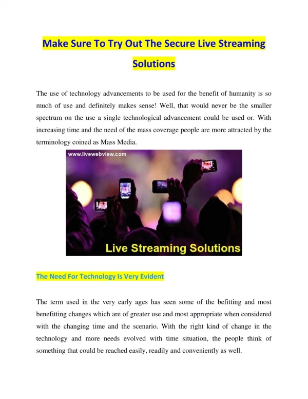 Make Sure To Try Out The Secure Live Streaming Solutions