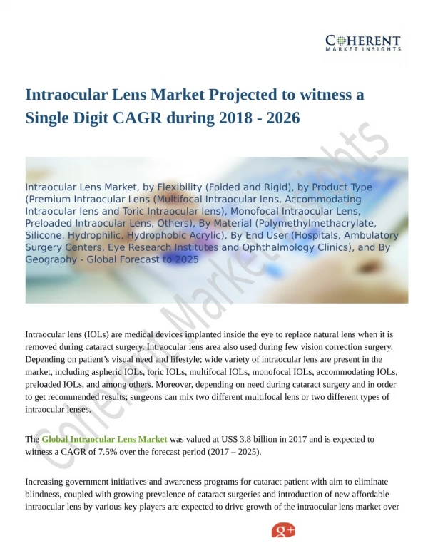 Intraocular Lens Market Estimated To Witness a Phenomenal Growth by 2026