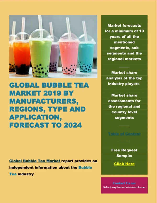 Bubble Tea Market 2019 by Manufacturers, Regions, Type and Application, Forecast to 2024