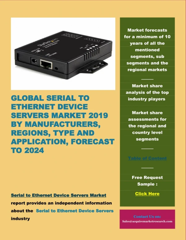 Global Serial to Ethernet Device Servers Market 2019 by Manufacturers, Regions, Type and Application, Forecast to 2024
