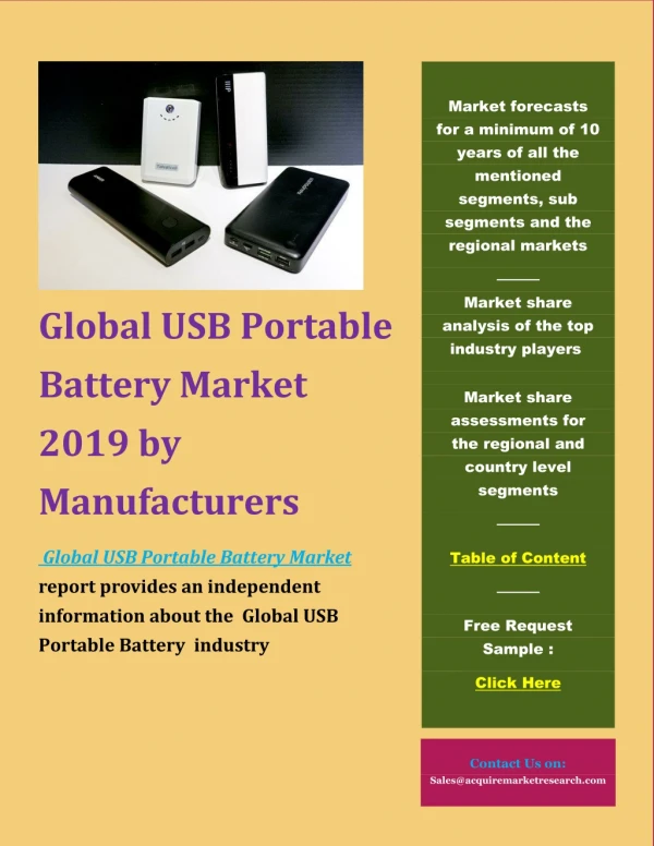 Global USB Portable Battery Market 2019 by Manufacturers, Regions, Type and Application, Forecast to 2024