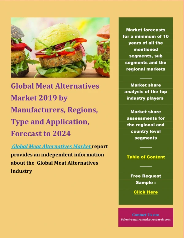 Global meat alternatives market 2019 by manufacturers, regions, type and application, forecast to 2024