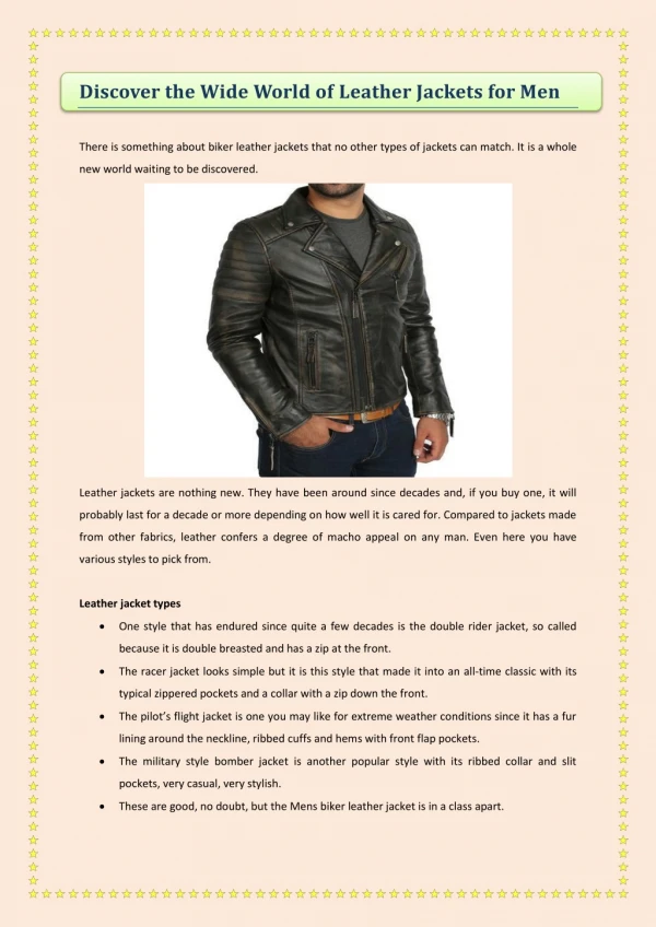 Discover the Wide World of Leather Jackets for Men
