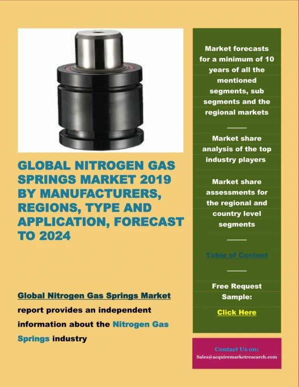 Global Nitrogen Gas Springs Market 2019 by Manufacturers, Regions, Type and Application, Forecast to 2024