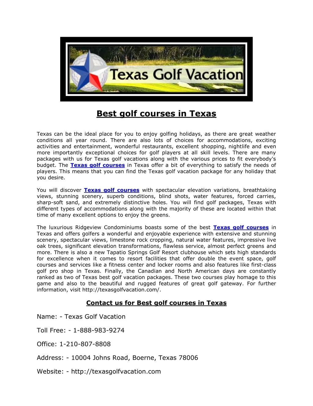 best golf courses in texas texas can be the ideal