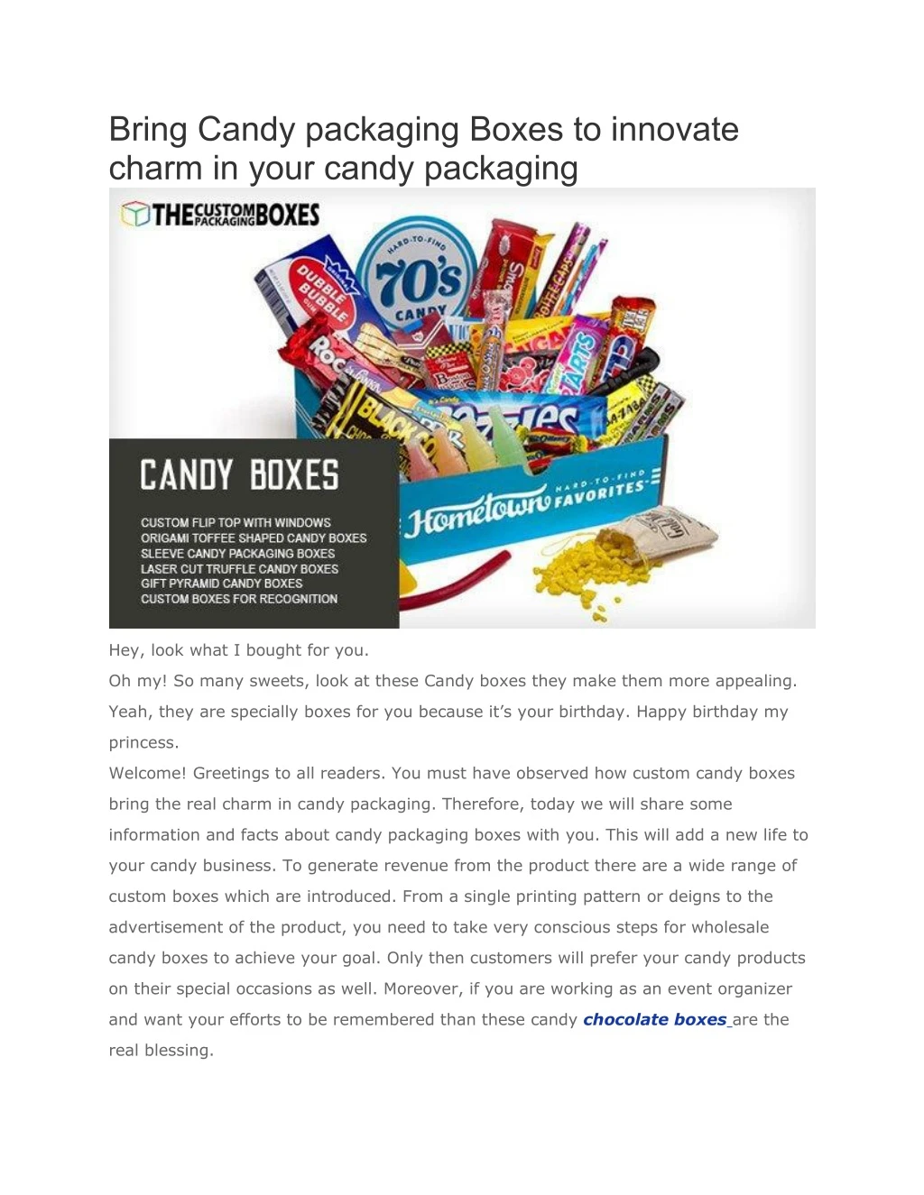 bring candy packaging boxes to innovate charm