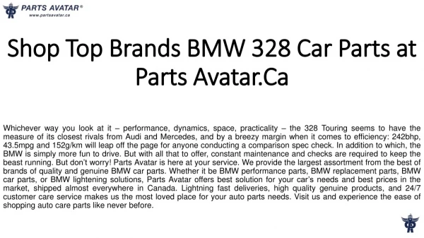 Shop BMW 328 Best Quality Parts Online at Parts Avatar.