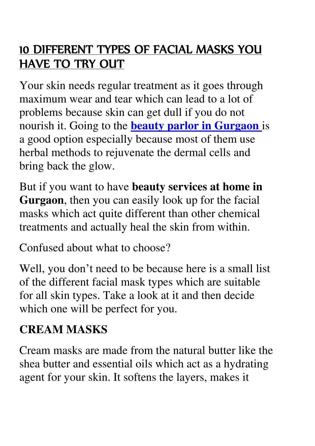 10 different types of facial masks