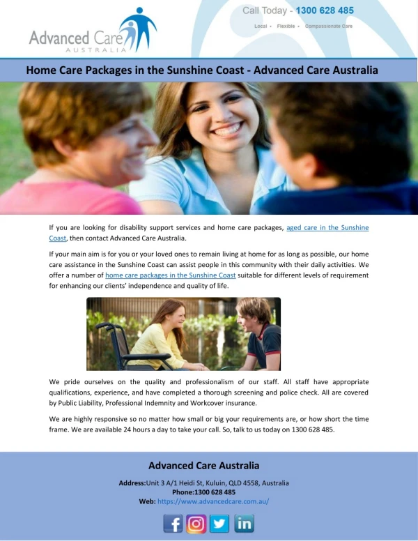 Home Care Packages in the Sunshine Coast - Advanced Care Australia