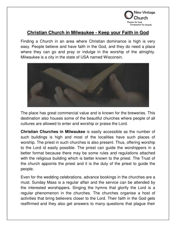 Christian Church in Milwaukee - Keep your Faith in God