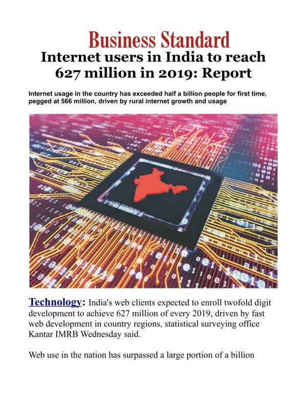 Internet users in India to reach 627 million in 2019: Report