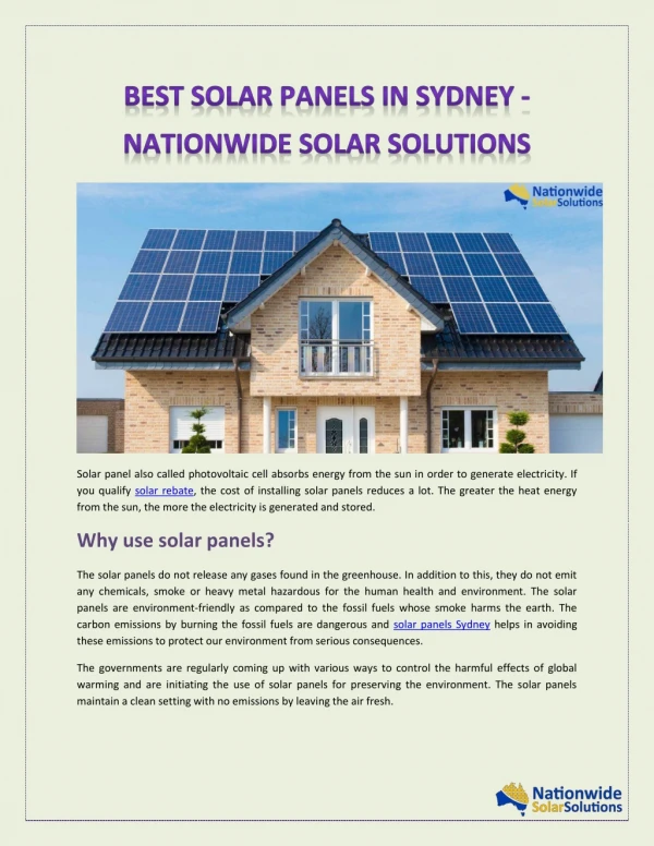 Best Solar Panels In Sydney - Nationwide Solar Solutions