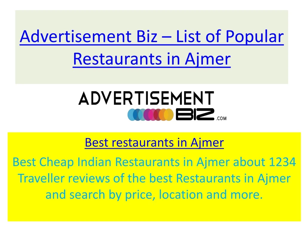 advertisement biz list of popular restaurants in ajmer